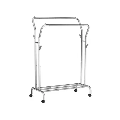 SONGMICS klädställning, dubbel klädhängare, kraftig metallram, med hjul och hyllplan, 100 kg total maxbelastning, 103,5 cm bred, klädförvaring, silver HSR107E01