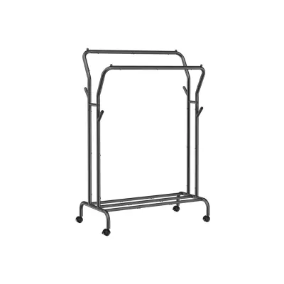 SONGMICS klädställning, dubbel klädhängare, kraftig metallram, med hjul och hyllplan, 100 kg total maxbelastning, 103,5 cm bred, klädförvaring, svart HSR107B01