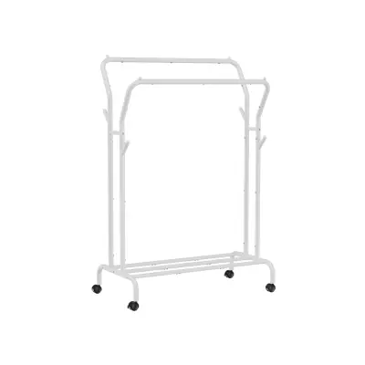 SONGMICS klädställning, dubbel klädhängare, kraftig metallram, med hjul och hyllplan, 100 kg total maxbelastning, 103,5 cm bred, klädförvaring, vit HSR107W01