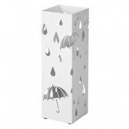SONGMICS Paraplyställ i metall, fyrkantigt paraplyställ med droppbricka och 4 krokar, 15,5 x 15,5 x 49 cm, vit LUC49W