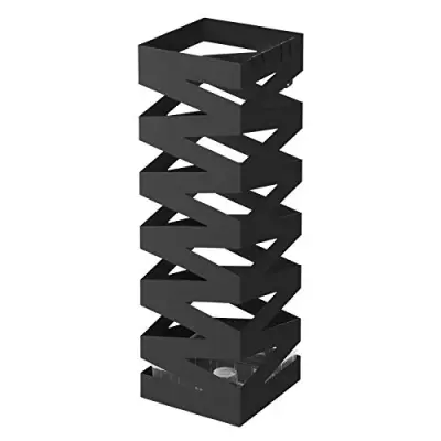 SONGMICS Paraplyställ i metall, fyrkantigt paraplyställ, med krokar och droppbricka, 15,5 x 15,5 x 49 cm, svart LUC16B