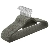 SONGMICS Sammetsklädsel, set med 20 klädhängare, halkfria, med knytband och 360° svängbar krok, utrymmesbesparande, 0,6 cm tjock, 43,5 cm lång, för klänningar, byxor, grå CRF20V