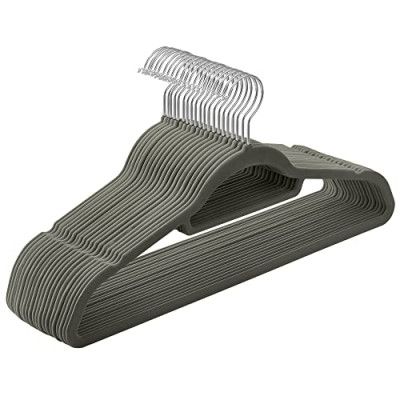 SONGMICS Sammetsklädsel, set med 20 klädhängare, halkfria, med knytband och 360° svängbar krok, utrymmesbesparande, 0,6 cm tjock, 43,5 cm lång, för klänningar, byxor, grå CRF20V