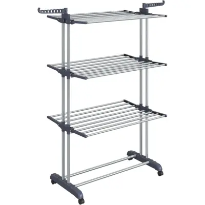 SONGMICS torkställning med 4 våningar, hopfällbar vingformad torkställning med hjul, 63,5 x 128 x 173 cm, stor, enkel att montera, inomhus, utomhus, grå, LLR701G01