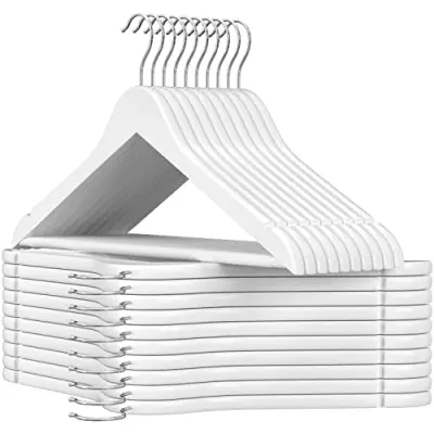 SONGMICS trägalgar, set om 20 galgar, galgar, klädgalgar, med axelkrok, halkfri byxstång, 360° vridbar krok, för kostymer, skjortor, kappor, vit och silver CRW03W-20