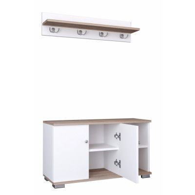 VCM NORDIC Gados L klädhängare och skåp, w. 2 dörrar och 2 hyllor - vitt och naturligt trä