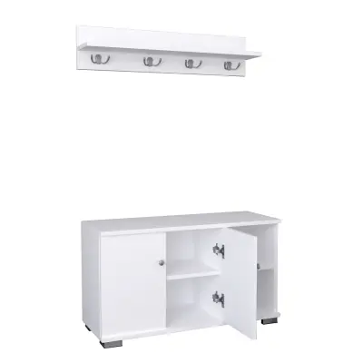 VCM NORDIC Gados L klädhängare och skåp, w. 2 dörrar och 2 hyllor - vitt trä