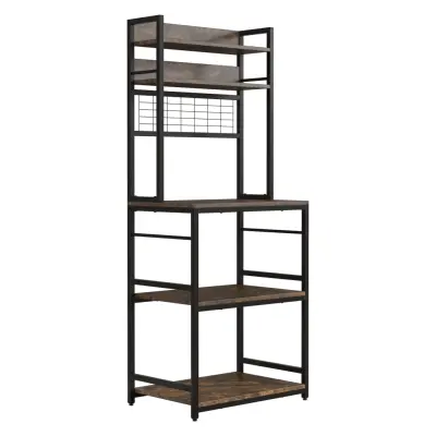 VCM NORDIC Kolari kökshylla, w. hyllor - naturligt trä och svart järn