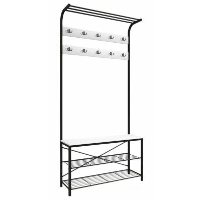 VCM NORDIC Taliro garderobsställ, w. hatthylla, 10 krokar, 2 hyllplan, sits - vit/svart metall