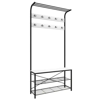VCM NORDIC Taliro garderobsställ, w. hatthylla, 10 krokar, 2 hyllplan, sits - vit/svart metall