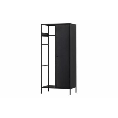 WOOOD Coen garderob, m. 1 dörr, 4 hyllor, 1 hängstång, 5 krokar - antracitgrå metall