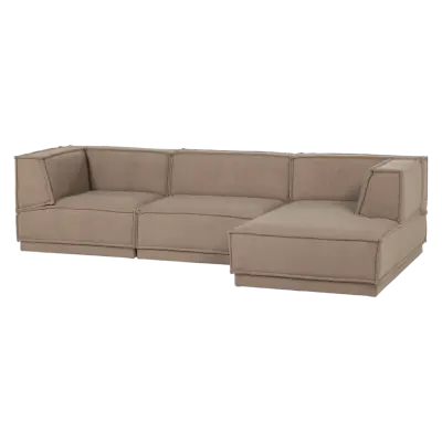 WOOOD Manu 3-sitssoffa, med schäslong höger - taupe polyester teddytyg