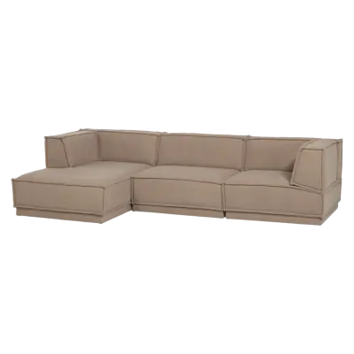 WOOOD Manu 3-sitssoffa, med vänster schäslong - taupe polyester teddytyg