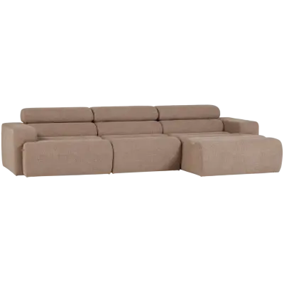 WOOOD Novi soffa, w. höger schäslong, justerbart nackstöd - taupe bouclé-tyg