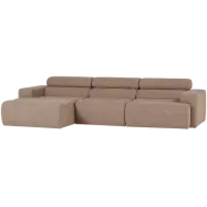 WOOOD Novi soffa, w. vänster schäslong, justerbart nackstöd - taupe bouclé-tyg