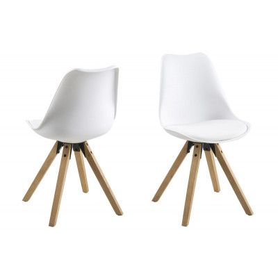 ACT NORDIC Dima matbordsstol - vit plast, trä, PU-kudde i läder