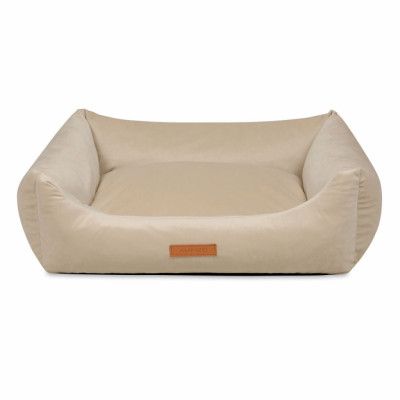 ANIMOOD Alex hundsäng, rektangulär - beige sammetstyg (66x79)