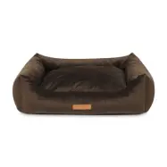 ANIMOOD Alex hundsäng, rektangulär - brunt sammetstyg (69x90)