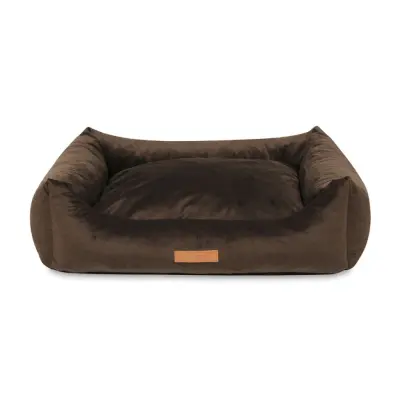 ANIMOOD Alex hundsäng, rektangulär - brunt sammetstyg (69x90)