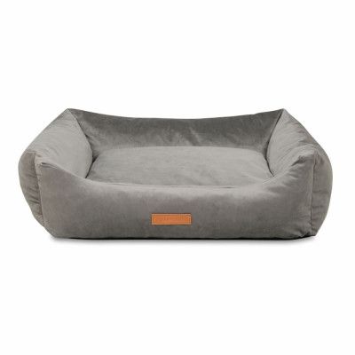 ANIMOOD Alex hundsäng, rektangulär - grå sammetstyg (66x79)