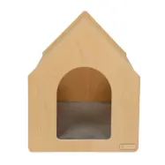 ANIMOOD Rico hundhus, med velourkudde, rektangulär - naturlig plywood (48x40)