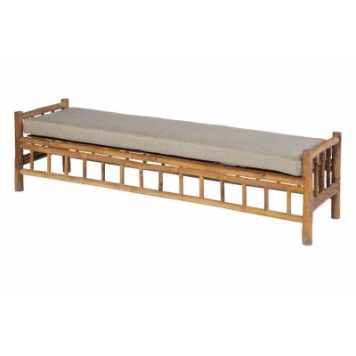 EXOTAN Bamboo tennisbänk för trädgården, med kudde - taupe tyg och bambu