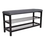 HOUSE NORDIC Padova Bänk, med Kudde och 2 Hyllplan - Grå Polyester, Svart Trä och Stål