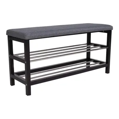 HOUSE NORDIC Padova Bänk, med Kudde och 2 Hyllplan - Grå Polyester, Svart Trä och Stål