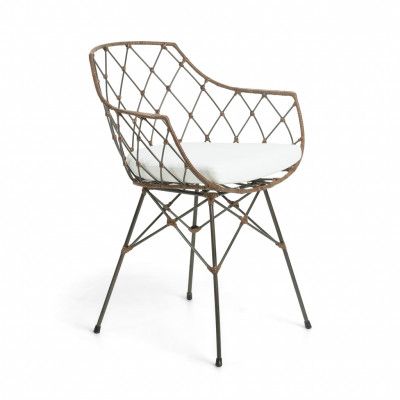 LAFORMA Energi Fåtölj - Naturlig Rotting och Metall, inkl. Vit Kudde, med Armstöd