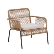 KAVE HOME Samanta Tr&auml;dg&aring;rdsstol, med Armst&ouml;d och Beige Kudde - Naturligt Rep och St&aring;l