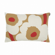 Marimekko Unikko kuddfodral bomull-linne 40x60 cm Brown-linen-red