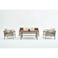 NORDVÄRK Morento utomhusloungeset, w. 2 stolar, 1 soffa, 1 bord, beige kuddar - beige aluminium