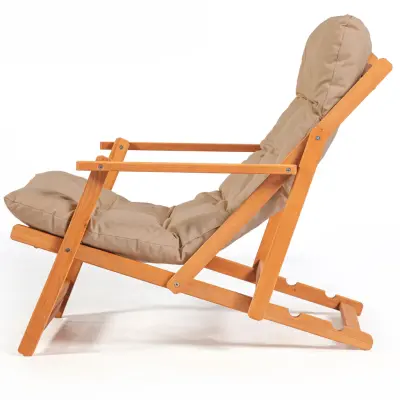 NORDVÄRK My008 utomhus solstol, w. brun kudde, armstöd, justerbart ryggstöd - naturligt bokträ