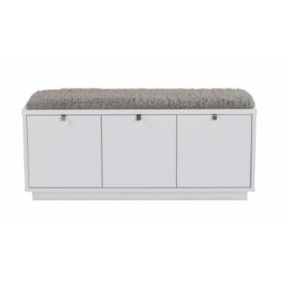 ROWICO Confetti Bänk - Vitlackat Trä / Ljusgrå Kudde, med 3 Lådor