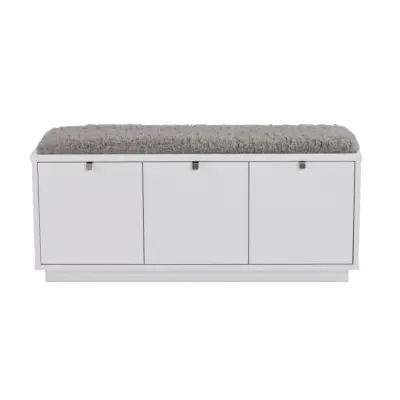 ROWICO Confetti Bänk - Vitlackat Trä / Ljusgrå Kudde, med 3 Lådor