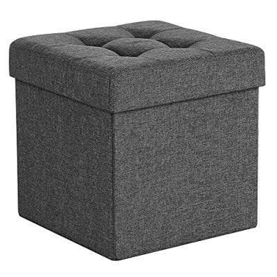 SONGMICS Hopfällbar ottoman fotpall fotstöd och textilfoder mörkgrå 38 x 38 x 38 cm lsf27z