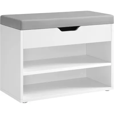 VASAGLE Skobänk, Bänk, Skohylla med vadderad kudde, Skoorganisatör med 3 nivåer, 30 x 60 x 44 cm, för entré, vardagsrum och sovrum, molnvit LHS020W01