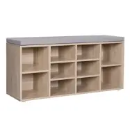 VASAGLE skobänk, skohylla, förvaringsskåp, 10 fack, med kudde, för hall, 104 x 30 x 48 cm, ekfärg LHS10NL