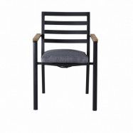 VENTURE DESIGN Brasilia Trädgårdsstol, med Armstöd och Mörkgrå Kudde - Naturlig Teak och Svart Alu