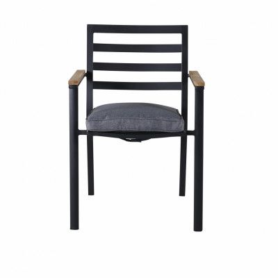 VENTURE DESIGN Brasilia Trädgårdsstol, med Armstöd och Mörkgrå Kudde - Naturlig Teak och Svart Alu