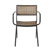 VENTURE DESIGN Paola Trädgårdsstol, med Armstöd och Svart Kudde - Naturpolyrotting och Svart Stål