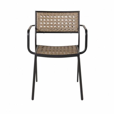 VENTURE DESIGN Paola Trädgårdsstol, med Armstöd och Svart Kudde - Naturpolyrotting och Svart Stål