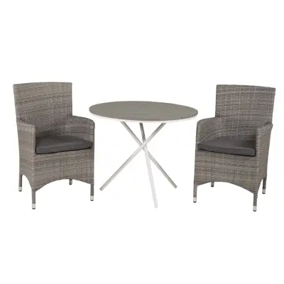 VENTURE DESIGN Trädgårdsset med Parma Bord (Ø 90 cm) och 2 Malin Stolar med Armstöd + Kudde - Grått Aintwood / Rotting