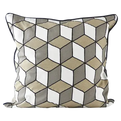 VILLA COLLECTION kudde, fyrkantig - sand/grå/vit bomull