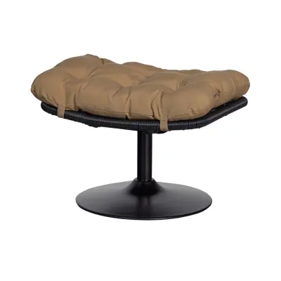 WOOOD EXCLUSIVE Vive vridbar utomhus fotpall med kudde - ljusbrunt tyg och svart polyrattan/metall