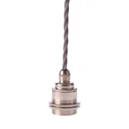 Upphäng E27 gäng. 2 ringar nickel 2,5m grå tvinnad kabel