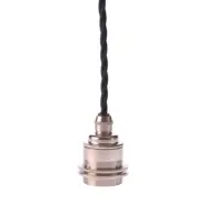 Upphäng E27 gäng. 2 ringar nickel 2,5m svart tvinnad kabel
