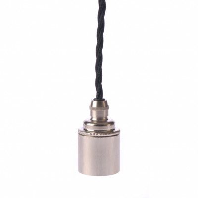 Upphäng E27 slät lamph. nickel 2,5m svart tvinnad kabel
