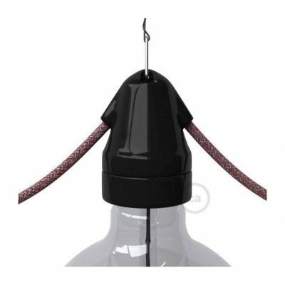 Kit vintage lamphållare E27 i porslin med dubbel ingång svart