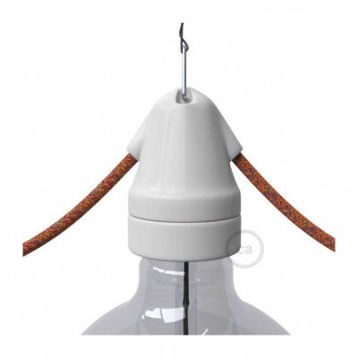 Kit vintage lamphållare E27 i porslin med dubbel ingång vit